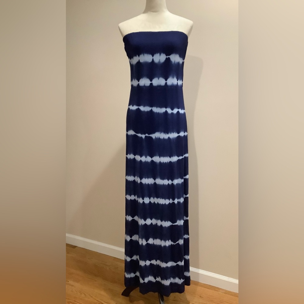 Cynthia Rowley Blue Tie-Dye Strapless Knit Maxi Dress Size L